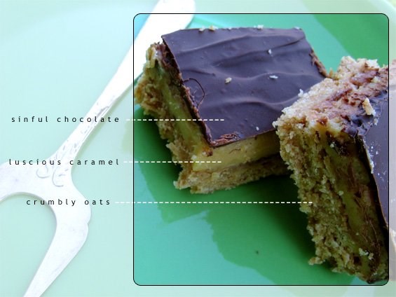 Oaty chocolate caramel slice