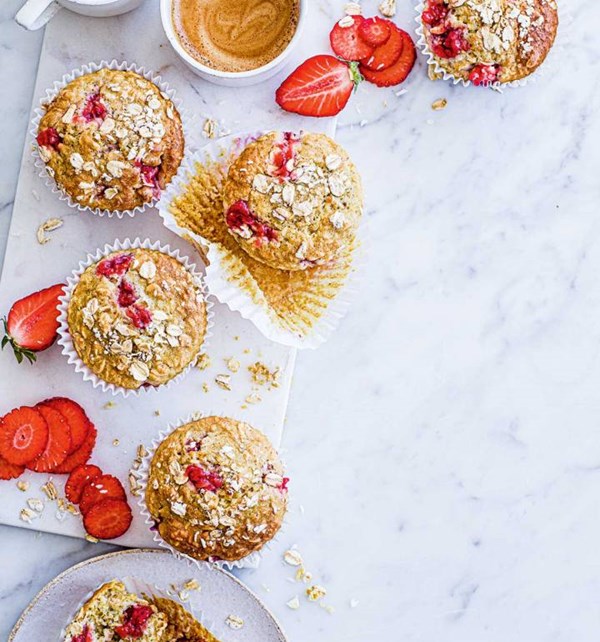 Oaty strawberry breakfast muffins