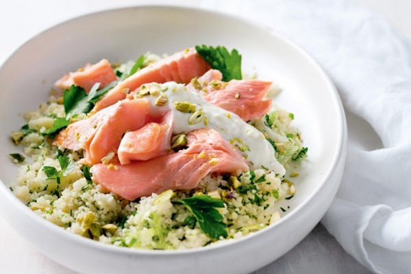 Ocean trout with spring onion & mint couscous