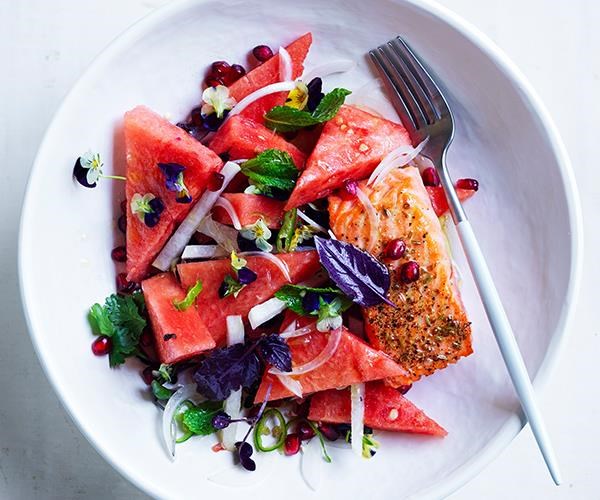 Ocean trout with watermelon, jalapeño and lime