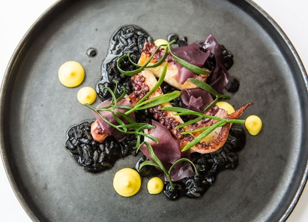 Octopus, ‘black rice’, saffron