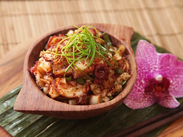 Octopus poke with kimchi