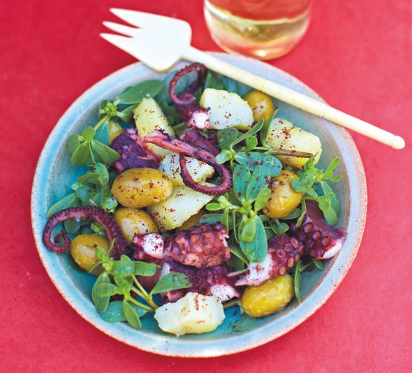 Octopus, potato and green olive salad