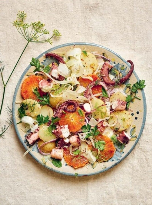 Octopus salad with blood orange dressing