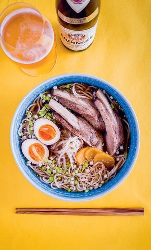 Okinawan pork rib ramen with a light dashi-pork broth (Sōki soba)