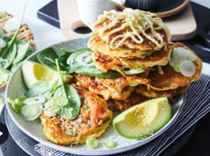 Okonomiyaki with prawns (Japanese pancakes)
