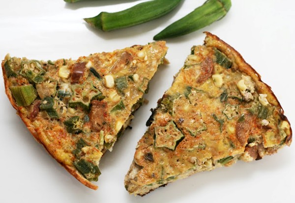 Okra and andouille frittata