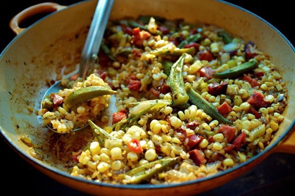 Okra and sweet corn purloo