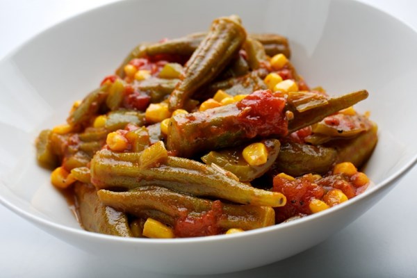 Okra, corn and tomatoes