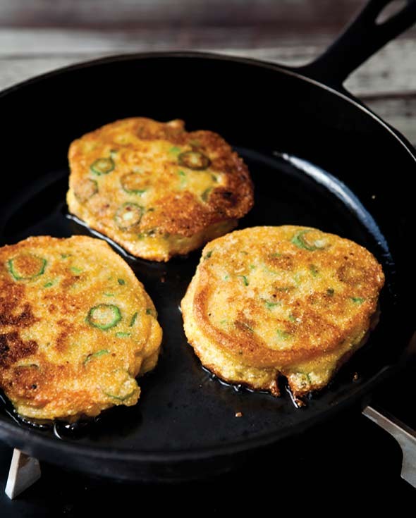 Okra cornmeal cakes
