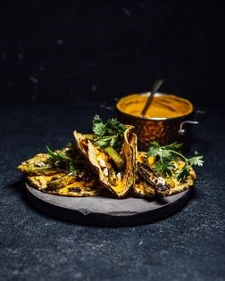 Okra tacos with butter "chicken" sauce