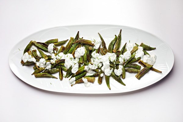 Okra with buttermilk-chive dressing