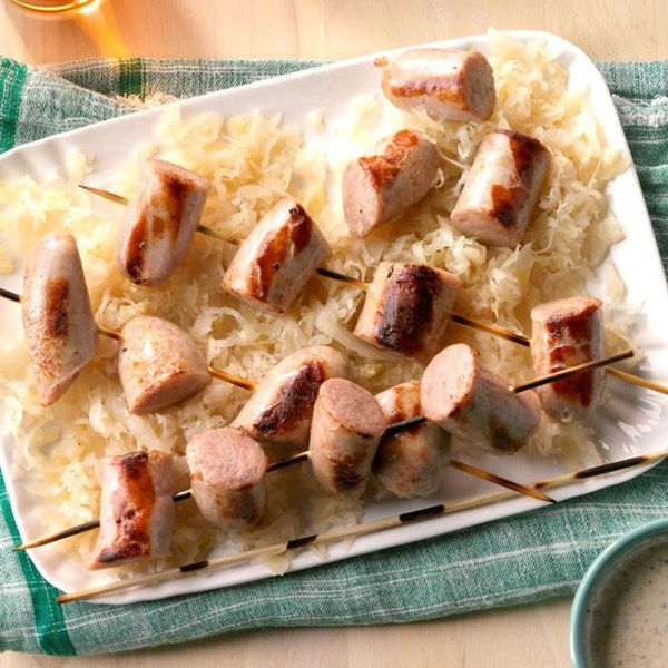 Oktoberfest brats with mustard sauce