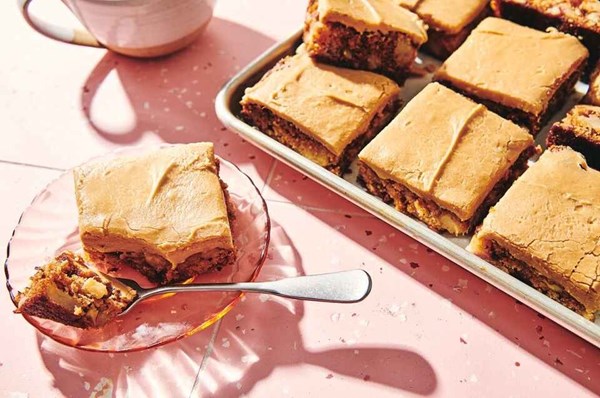 Old-fashioned apple cake with brown sugar frosting