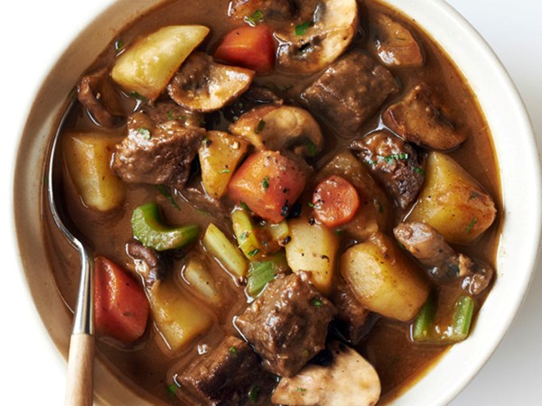 Old-fashioned beef stew with mushrooms