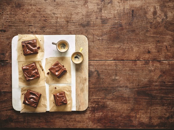 Old-fashioned chocolate mayonnaise cake with melted chocolate bar frosting