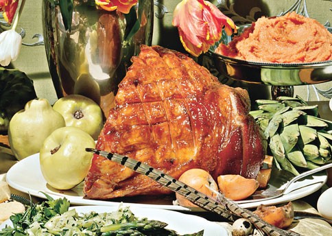Old-fashioned ham with brown sugar and mustard glaze