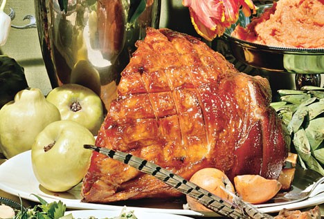 Old-fashioned ham with brown sugar and mustard glaze