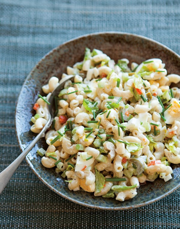 Old-fashioned macaroni salad with sweet pickles