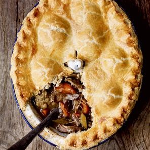 Old-fashioned pheasant pie with lemon and thyme stuffing balls