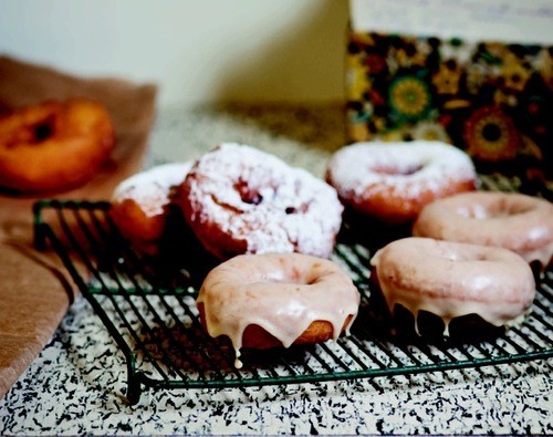 Old-fashioned potato doughnuts with coffee glaze