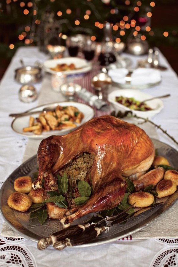 Old-fashioned roast turkey with all the trimmings