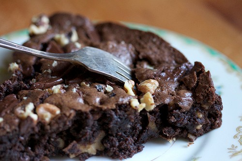 Old school fudge brownies with walnuts