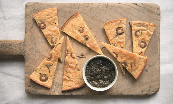 Olive and rosemary chickpea flatbreads