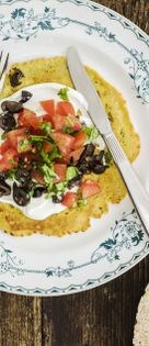 Olive and tomato chickpea pancakes
