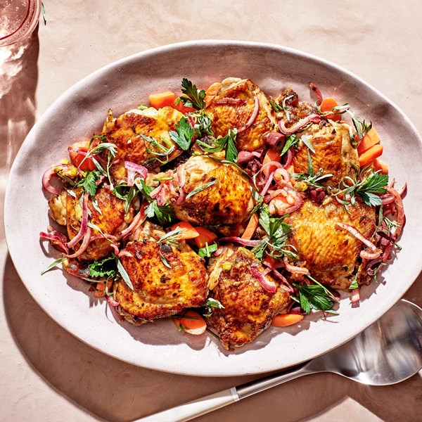 Olive-brine-marinated chicken with date relish [Ismail Samad]