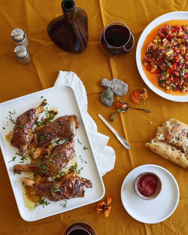 Olive, caper & anchovy-stuffed chicken with ajvar