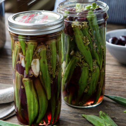 Olive-cured okra refrigerator pickles