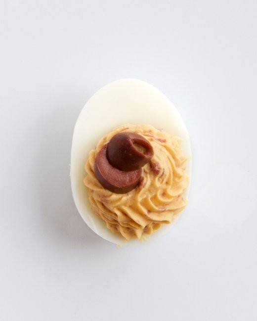 Olive-garlic deviled eggs
