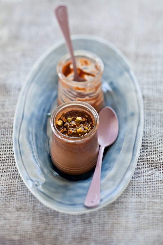 Olive oil and bittersweet chocolate pots de creme