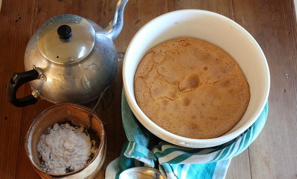 Olive oil, apple and rosemary pudding with sabayon