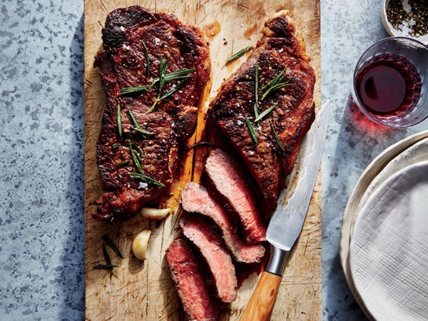 Olive oil-basted grass-fed strip steak