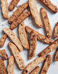 Olive oil biscotti with hazelnuts & rose water
