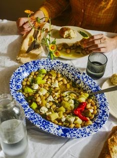 Olive oil braised leeks with butter beans & sizzled mint