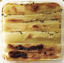 Olive-oil-braised leeks with thyme