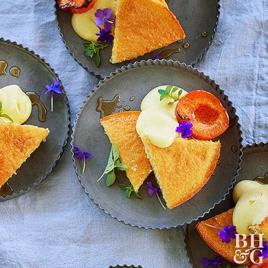 Olive oil cake with Chardonnay sabayon