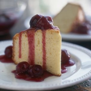 Olive oil cake with cherry compote