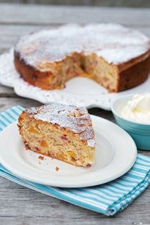 Olive oil cake with nectarines and raspberries