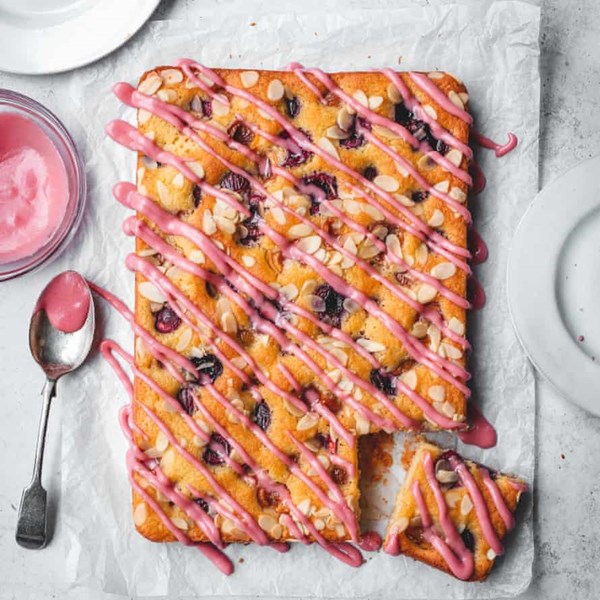 Olive oil cherry snack cake
