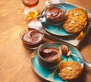 Olive oil chocolate mousse with PX & almond biscuits