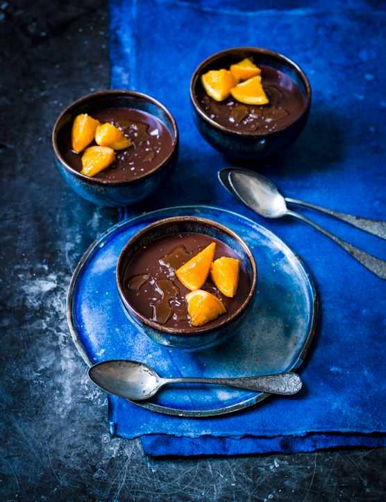 Olive oil chocolate pots with orange sea salt
