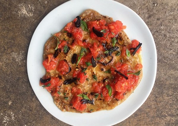 Olive oil flatbreads with three-garlic butter