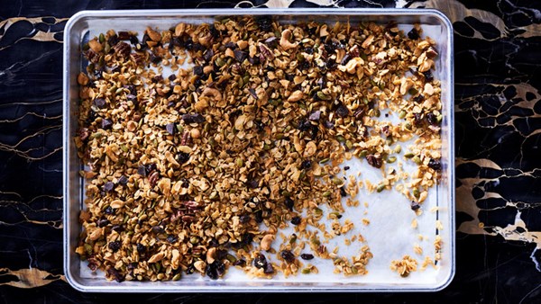 Olive oil-maple granola with dark chocolate
