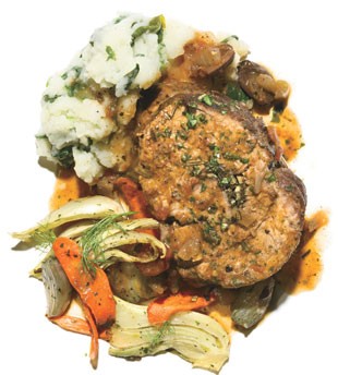 Olive-oil-mashed potatoes with spinach and basil