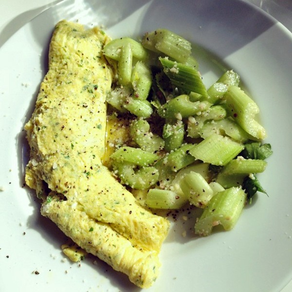 Olive oil omelet with celery Caesar