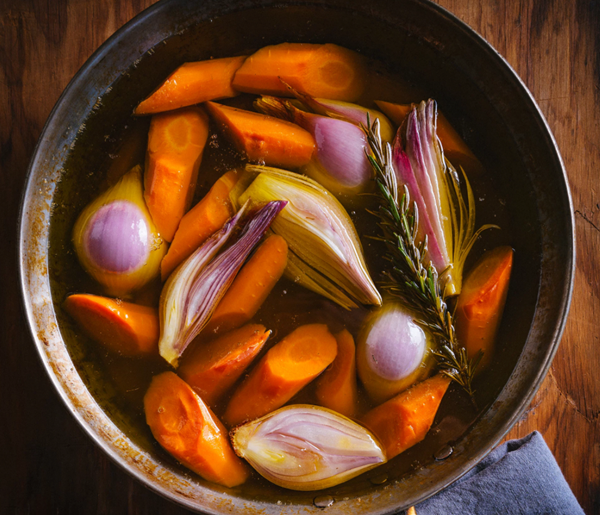 Olive oil-poached carrots & shallots